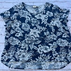 C&C California Blue and White Cap Sleeve Blouse